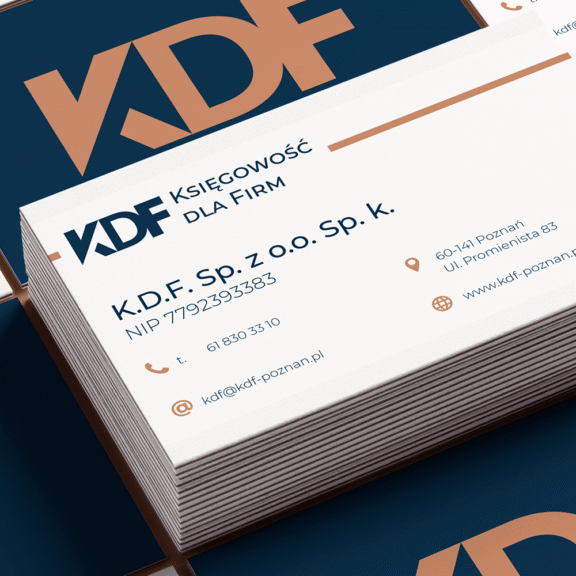 Branding kancelarii księgowej KDF – znak i wizytówka.
