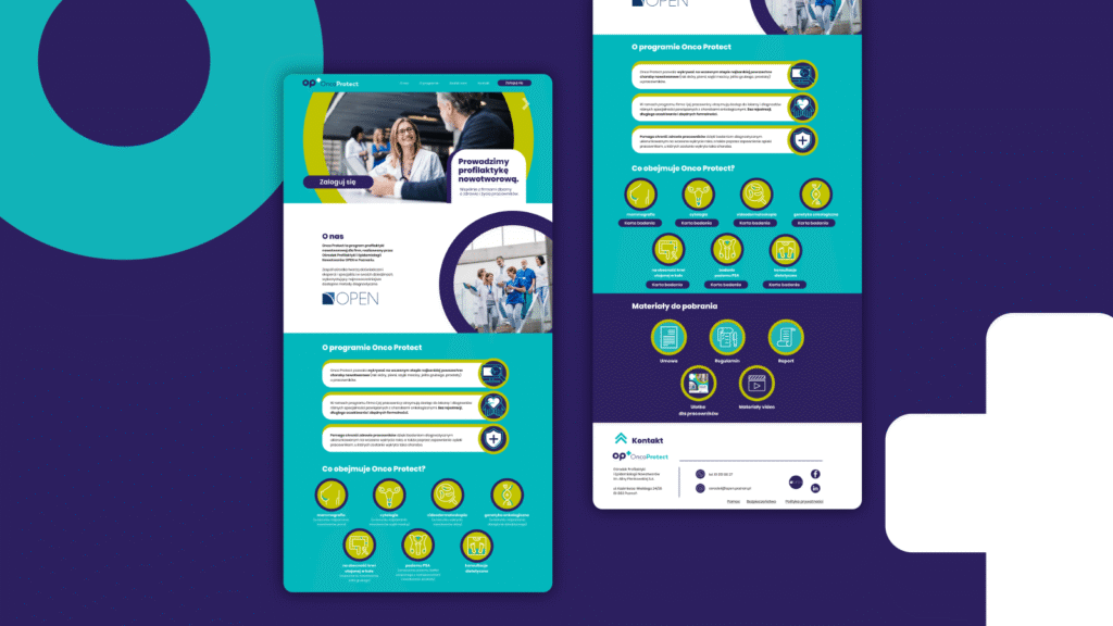 Projekt strony internetowej dla programu Onco Protect – layout informacyjny i przyjazny interfejs użytkownika.