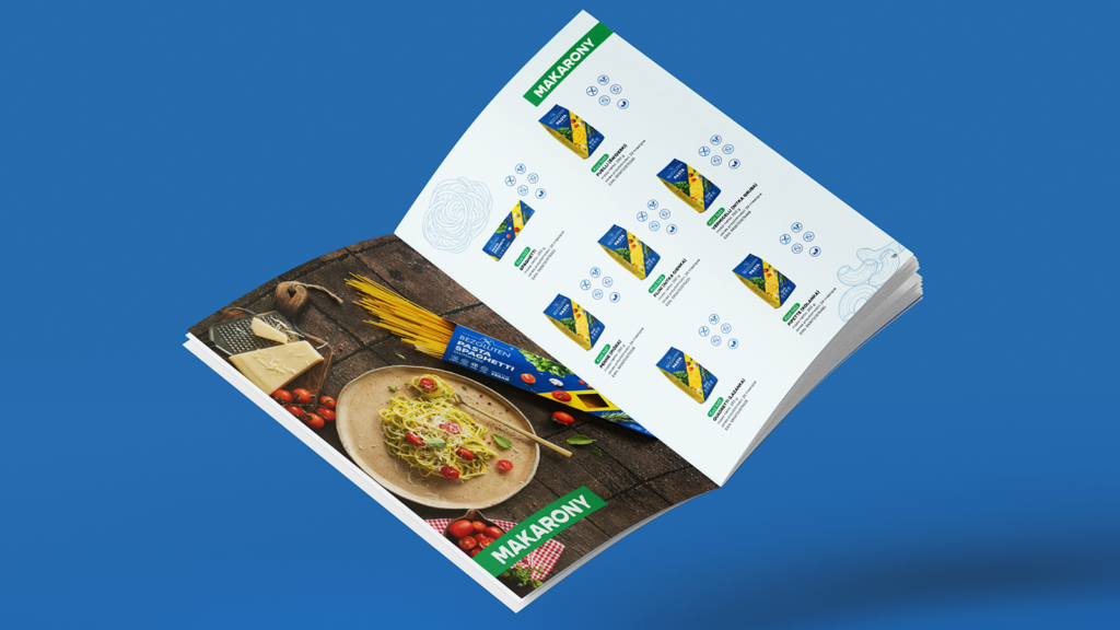 projekt katalogu produktowego marki Bezgluten - rozkładówka